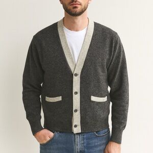 Rare 1940s 1950s Jantzen Deadstock Lambswool Cardigan Gray Contrast Trim M